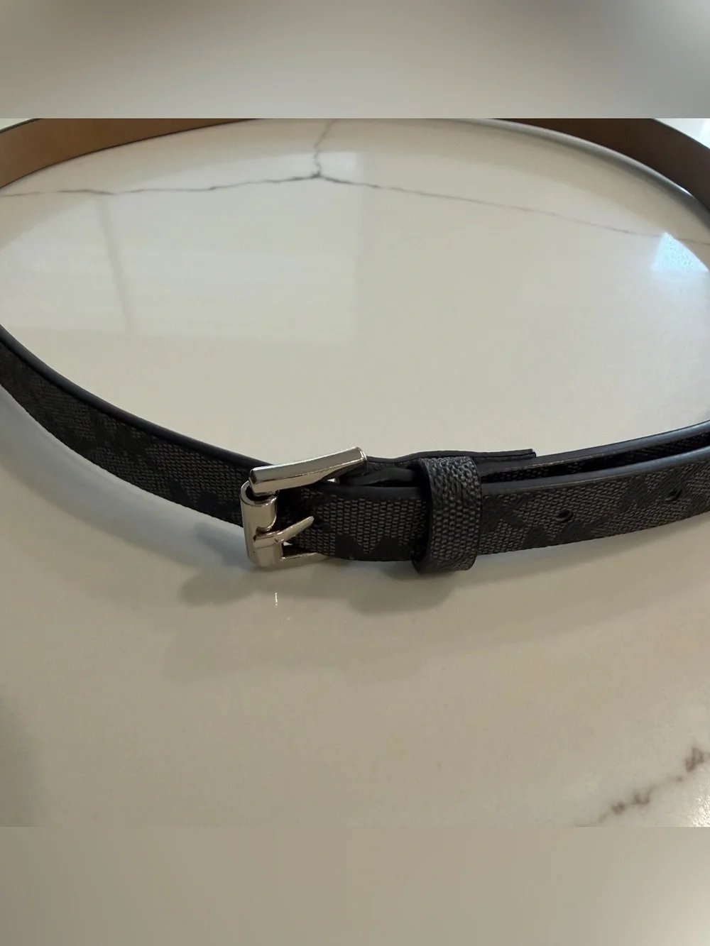 Micahel Kors Black Patterned Leather Belt with Silver Buckle